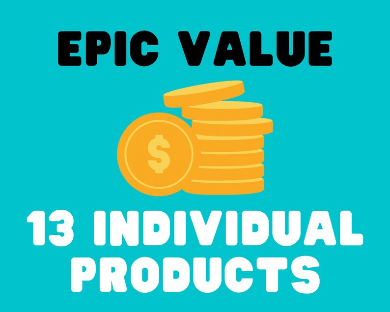 May include: Illustration of a stack of 13 gold coins with a dollar sign on one coin. The text "EPIC VALUE" is at the top of the image and "13 INDIVIDUAL PRODUCTS" is at the bottom.