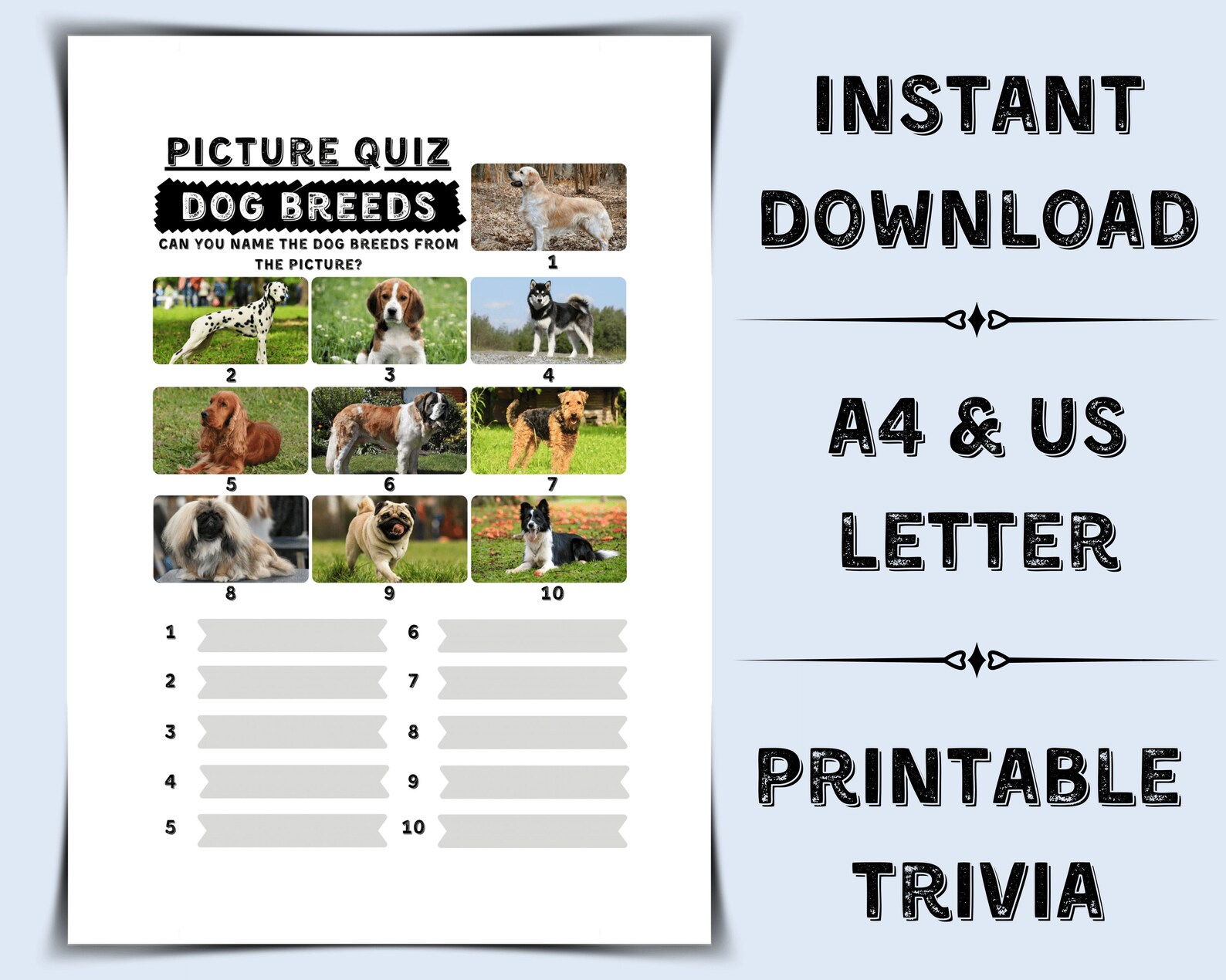 Printable Picture Quiz Dog Breeds Pub Quiz Picture Round Etsy