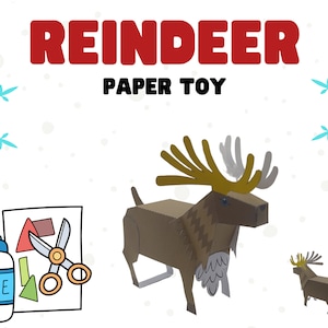 Reindeer Paper Toy - Reindeer Papercraft - Easy Paper Toys for Kids - Printable Reindeer Template - DIY Toy Pattern - Origami Reindeer