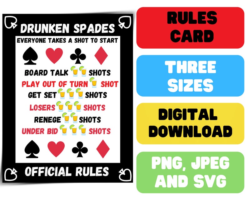 Drunken Spades Rules Printable Drinking Spades Rules Spades Card Game Drunken Spades Rules Printable Drinking Spades Rules Spades Card Game