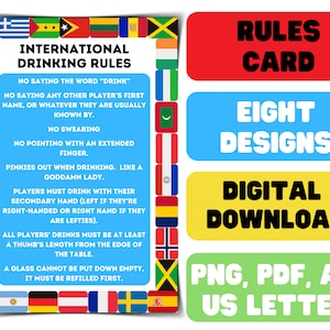 Internationale Trinkregeln Kartenspiel: 8 Designs (Digitaler Download)
