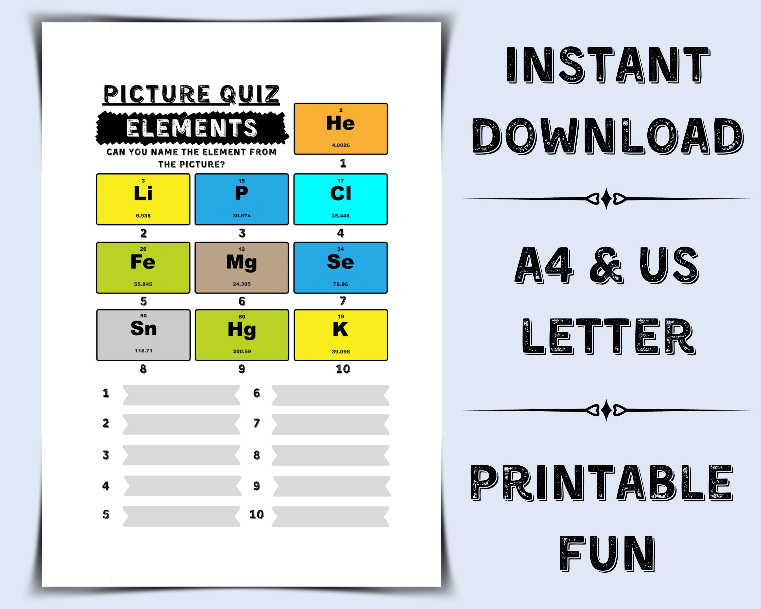 Printable Elements Picture Quiz | Pub Quiz Picture Round | Elements ...