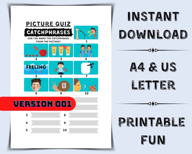 Printable Catchphrase Picture Quiz Pub Quiz Picture Round Catchphrase