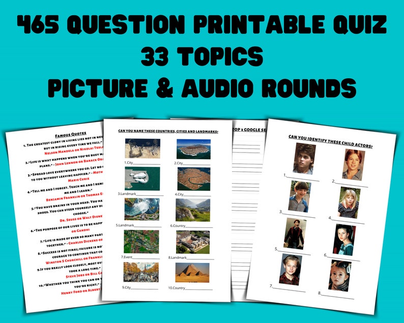 Trivia Quiz Megapack Printable Quiz Virtual Quiz Games Night 10 Ready ...