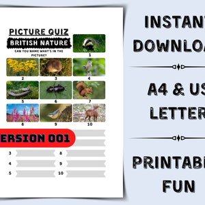 British Nature Picture Quiz: Family Trivia Game (Instant Download)