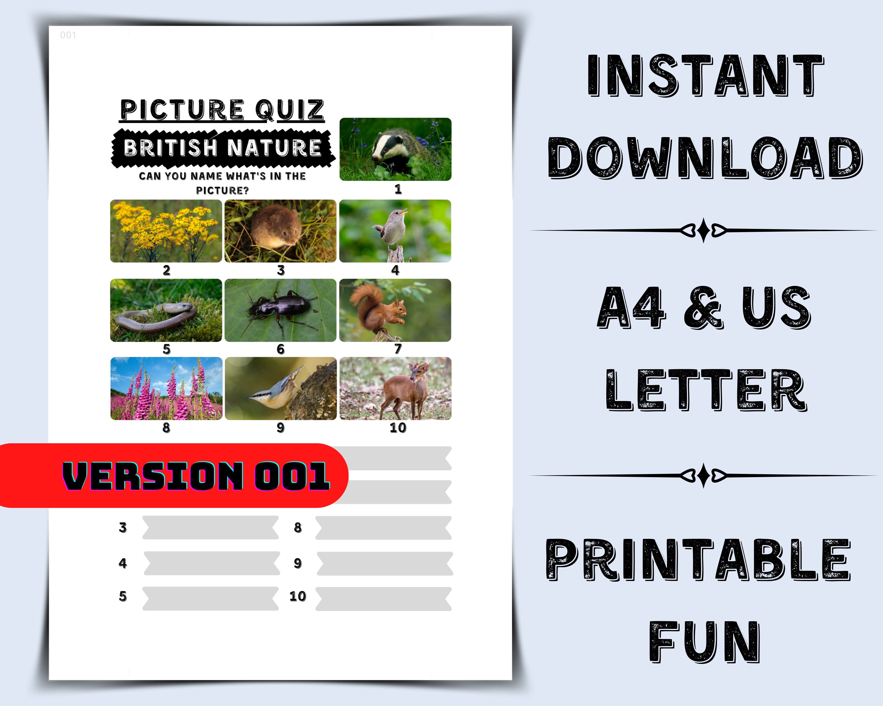 Printable British Nature Picture Quiz | Pub Quiz Picture Round | British Nature Trivia | British ...