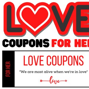 Printable Love Coupons For Her - Love Coupon Book - Valentines Gifts for Her - Christmas Gift for Her - Birthday Gift for her - Digital File