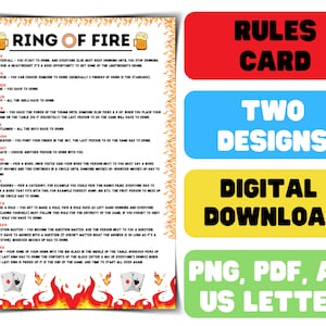 Regole dell'Anello di Fuoco - Regole dell'Anello di Bere Stampabile di Fuoco - Bere Gioco Con carta - Download Digitale - File scaricabile