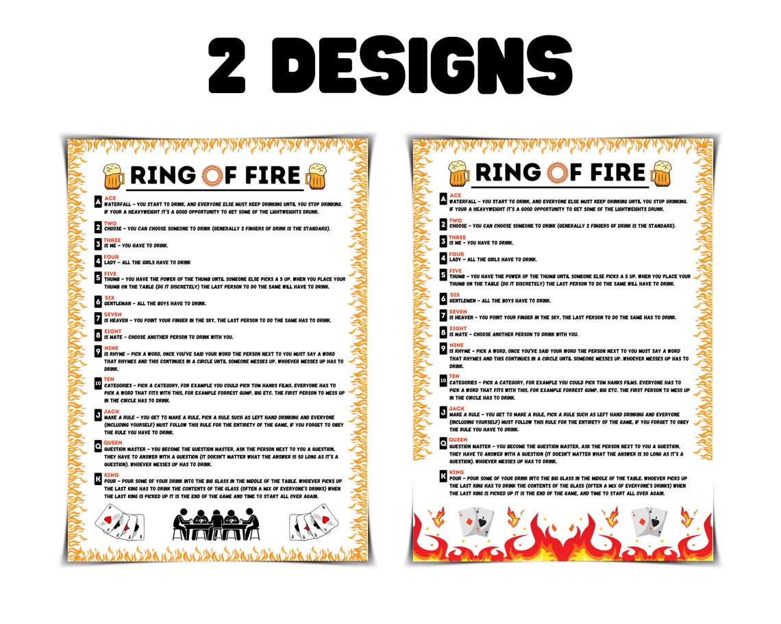 Ring of Fire Rules Printable Drinking Ring of Fire Rules Etsy UK