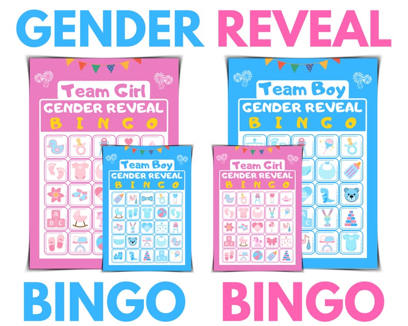 gender reveal bingo baby shower game printable gender etsy