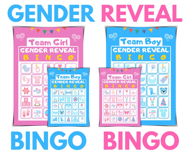 gender reveal bingo baby shower game printable gender etsy