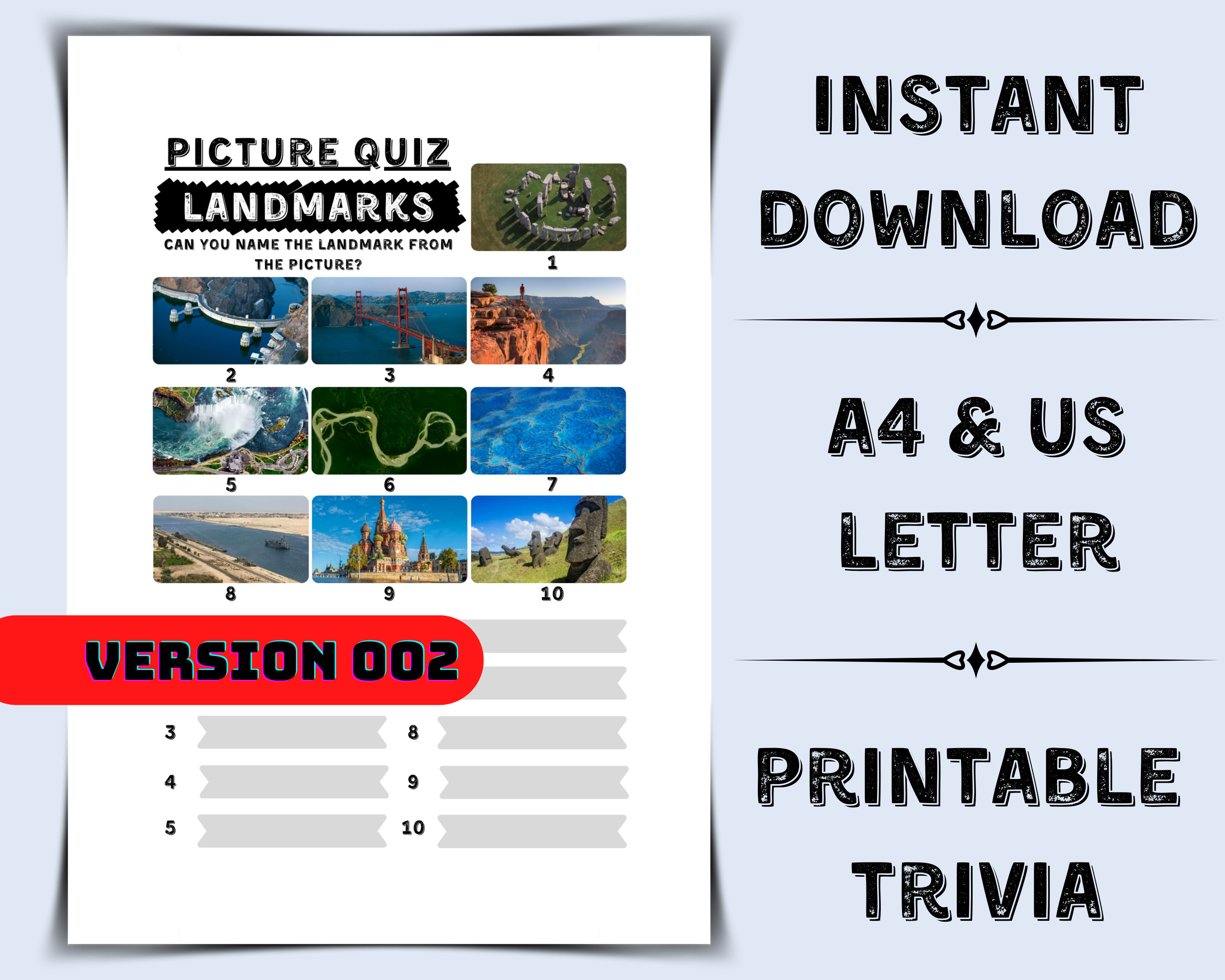 Quiz en images sur les monuments : jeu-questionnaire imprimable (téléchargement PDF)