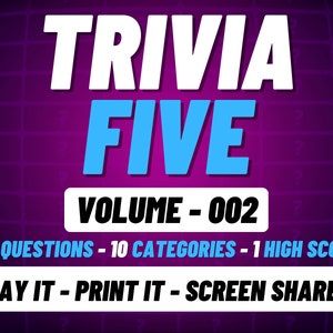Trivia Five Quiz Game: 50 Printable Questions (Digital Download)
