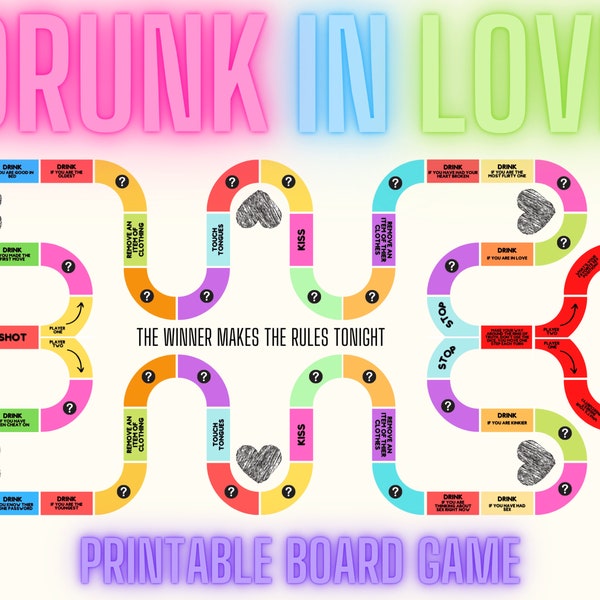 Drunk In Love Printable Board Game - Couples Board Game - Valentines Games for Couples - A Couples Drinking Game - Games for new couples