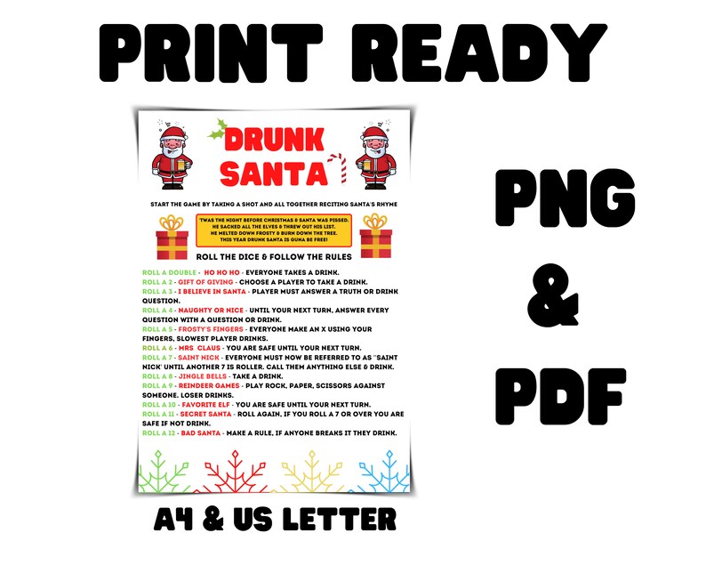 Christmas Drinking Game Printable Christmas Drinking Game | Etsy