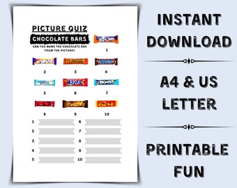 British Chocolate Bar Picture Quiz: Printable Pub Quiz (PDF)