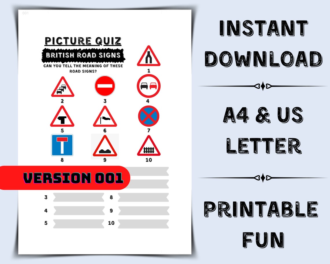 Printable British Road Signs Quiz | Pub Quiz Picture Round | Road Signs ...