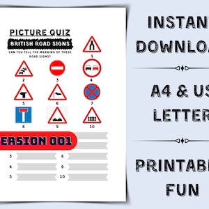 British Road Signs Picture Quiz: Pub Trivia Game (PDF Download)