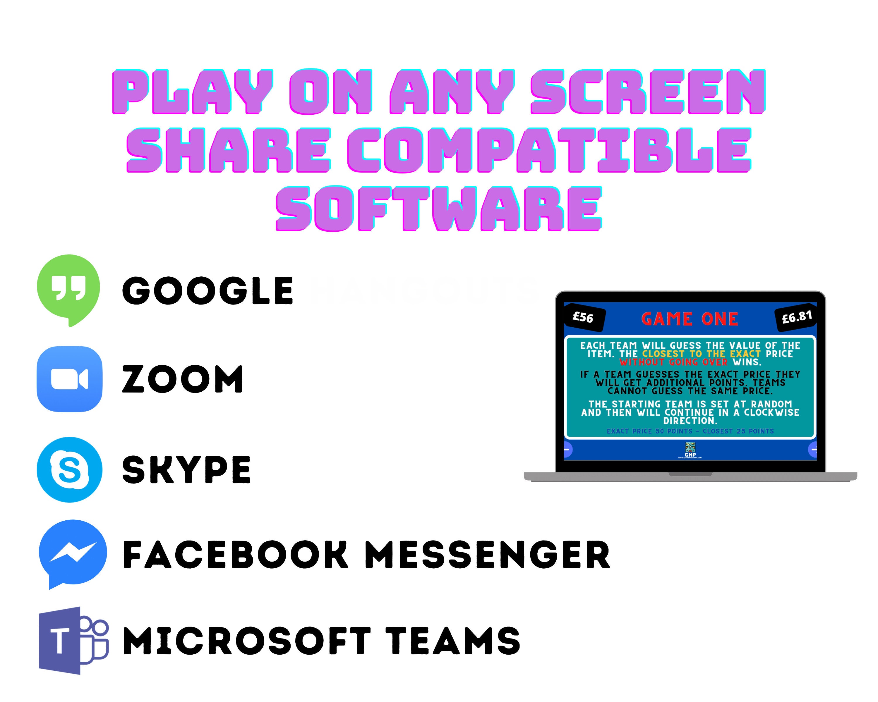 Virtual Screenshare Games the Price is Right Zoom Games Party Game Virtual Games Night Classic