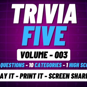 Trivia Quiz Game: 50 Questions, 10 Categories (Digital Download)