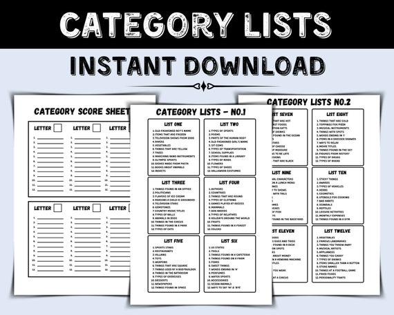 Bejaarden Wegversperring zo Afdrukbare Categorieën Spellenlijsten Categorie Score Sheets - Etsy België