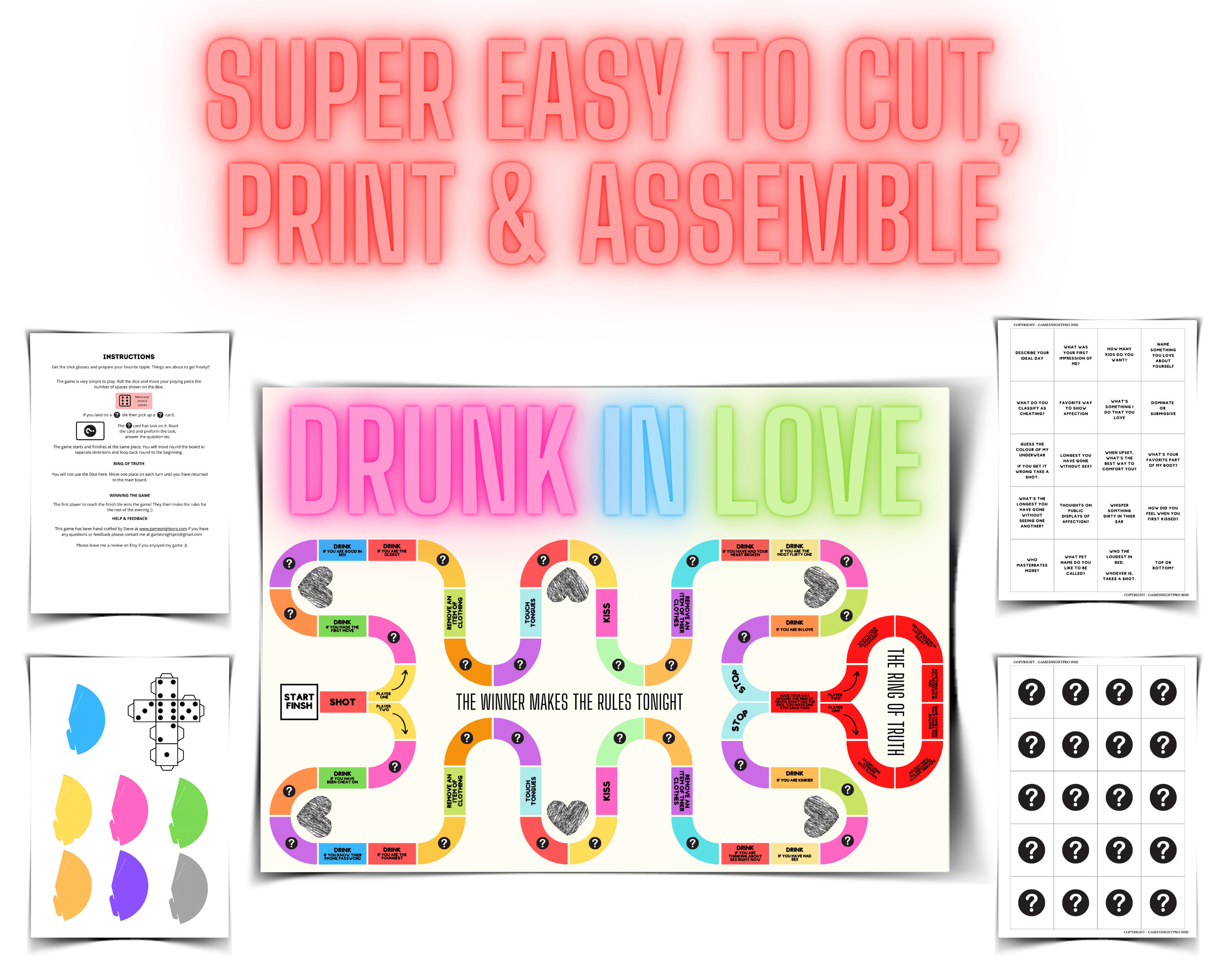 Drunk in Love Printable Board Game Couples Board Game Valentines Games ...