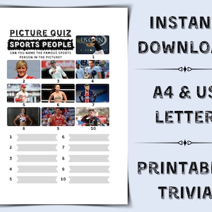 Printable Sports People Picture Quiz | Pub Quiz Picture Round | Sports Trivia | General Knowledge Questions | Ready Made Quiz to download