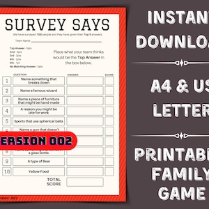Printable Survey Says Game: Family Feud Questions (Digital Download)