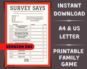 Printable Survey Says Game: Family Feud Questions (Digital Download)