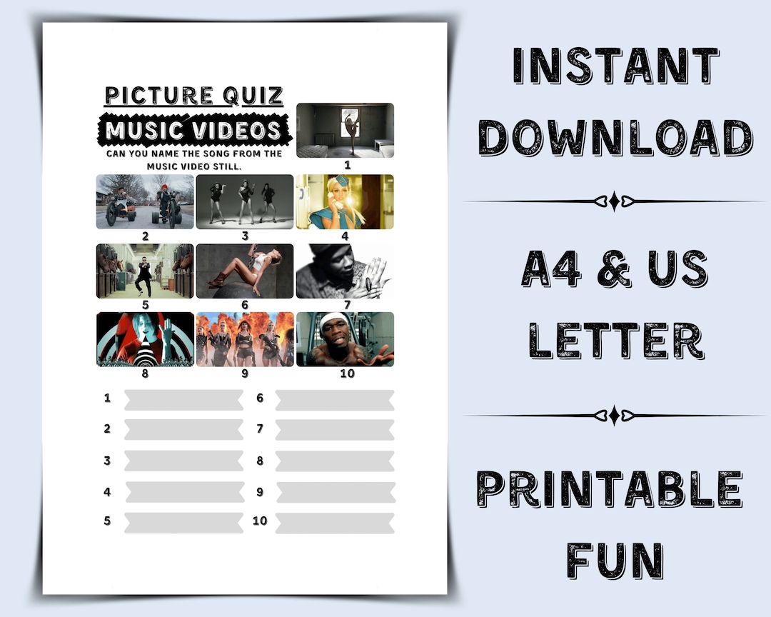 Printable Music Video Picture Quiz Pub Quiz Picture Round Music Stills