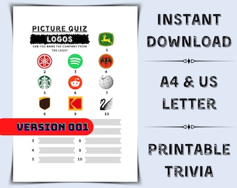 Printable Logo Picture Quiz | Pub Quiz Picture Round | Logo Trivia Quiz | General Knowledge Questions | Ready Made Quiz - Instant Download