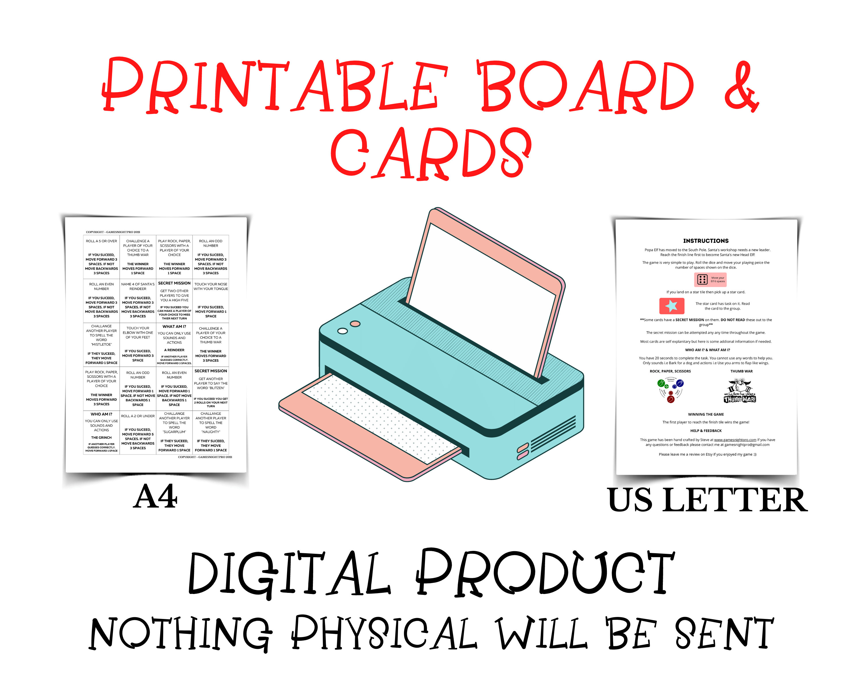 Printable Christmas Board Game Homemade Christmas Board Game | Etsy