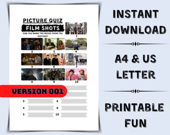 Printable Movie Shots Picture Quiz | Pub Quiz Picture Round | Film Shots Trivia | Guess the Movie | Ready Made Quiz - Instant Download