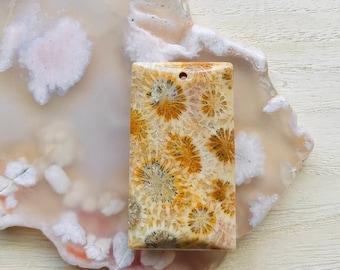Unique Fossilized Coral Necklace/Natural Agatized Fossil Coral Necklace/Fossil Coral Jade/ Fossil Coral Necklace/Chrysanthemum Jasper