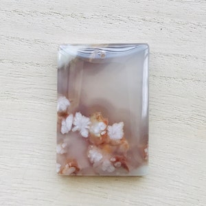 Unique Madagascar Flower Agate NecklaceNatural Cherry Blossom AgateSakura AgateFlower Chalcedony PendantRectangle Pendant