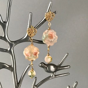 Unique Madagascar Flower Agate Earrings/Natural Cherry Blossom Agate /Hand-carved Sakura Agate/Handmade 14k GP Dangle Earrings/Gift For Her