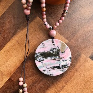 Natural Rhodonite Necklace/Unique Pink Rhodonite Necklace/Rhodonite Gemstone Necklace/Antique Peace Buckle/Round Rhodonite Necklace