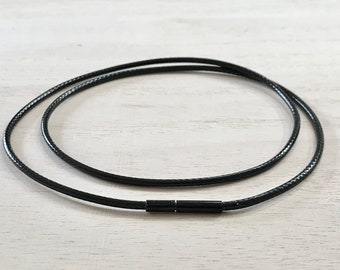 Leather Necklace cord/1.0mm,1.5mm,2.0mm,3.0mm Black Leather Cord Chain Necklace/BLACK Leather Necklace with BLACK push and twist clasp