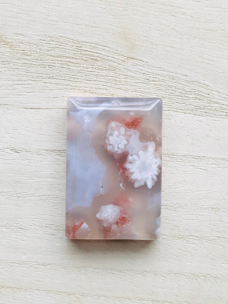 Unique Madagascar Flower Agate NecklaceNatural Cherry Blossom AgateSakura AgateFlower Chalcedony PendantRectangle Pendant