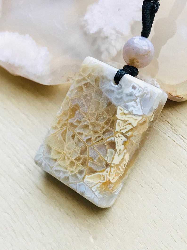Unique Fossilized CoralNatural Agatized Fossil Coral NecklaceFossil Coral JadeFossil Coral NecklaceChrysanthemum Jade Rectangle Pendant