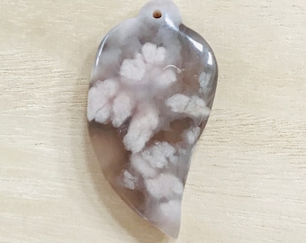 Flower Agate Pendant, Natural Cherry Blossom Agate Necklace