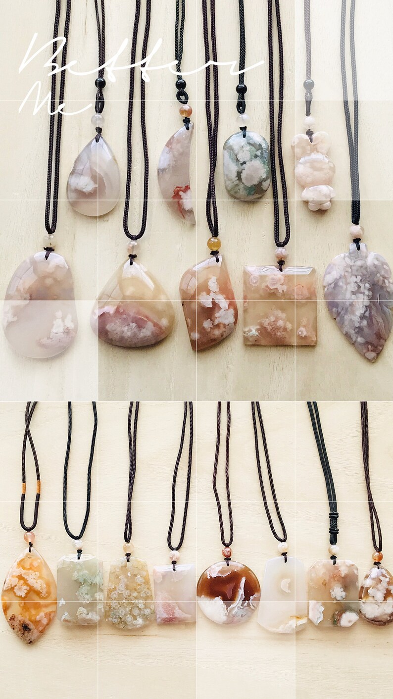 Unique Madagascar Flower Agate NecklaceNatural Cherry Blossom Agate NecklaceSakura agateFlower Chalcedony Pendant