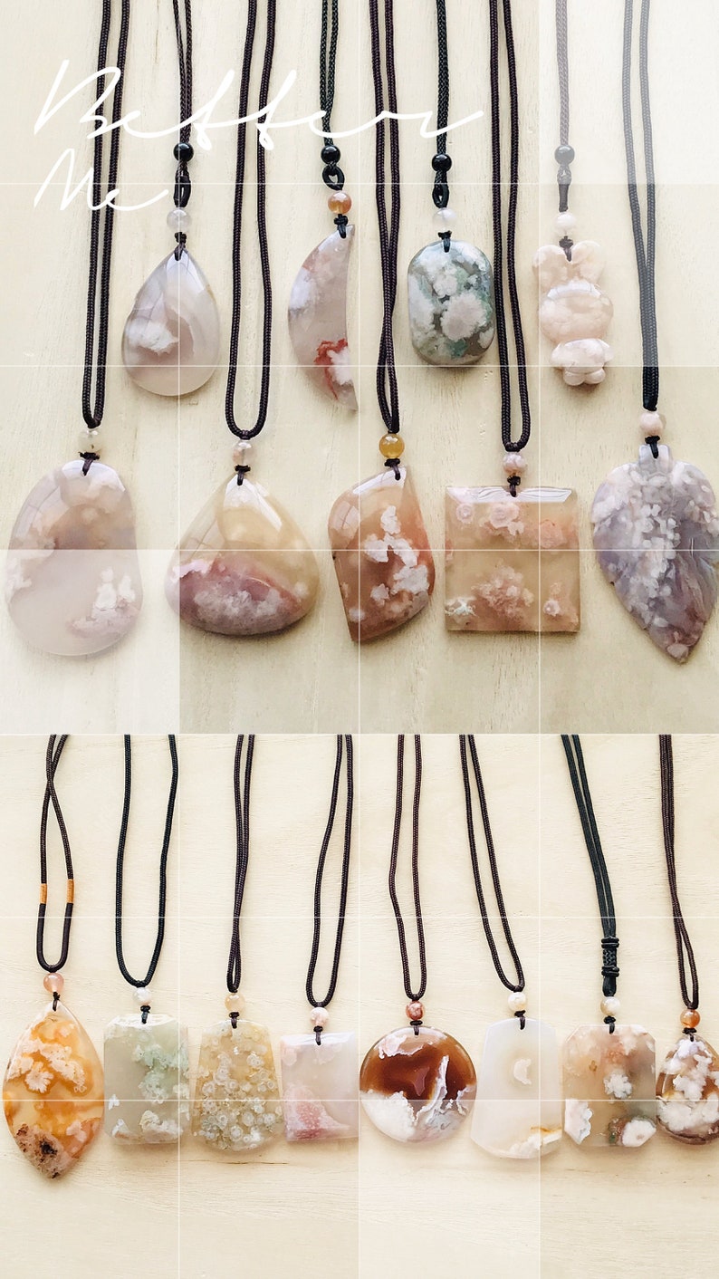 Unique Madagascar Flower AgateNatural Cherry Blossom Agate NecklaceSakura agateFlower Chalcedony Pendant