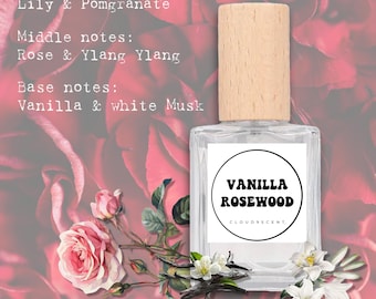 Perfume de vainilla y rosa, aroma natural, dulce y artesanal, fragancia floral de increíble duración.