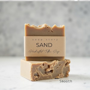 Natürliche handgemachte Rindertalgseife SAND, rustikale robuste Seifenstangen holzig erdigen Duft Herrenseife