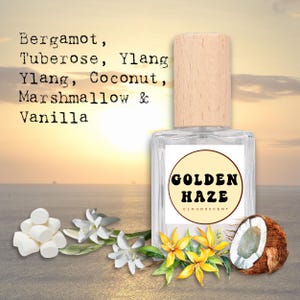 Golden Haze Floral Coconut Summer Fragrance, Eau de Parfum, Sweet Floral Tropical Beach Fragrance, Beachy Perfumes, Vacation Travel Spray