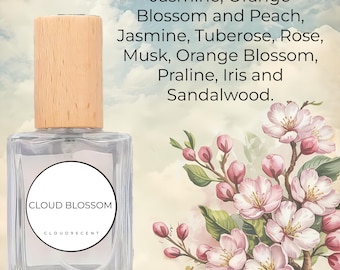 Fragancia de jazmín, melocotón y flor de naranja / Almizcle floral suave con iris y sándalo / Aroma romántico y femenino / Perfume en aerosol artesanal