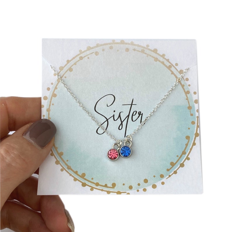 Sister gift Sister Necklace Birthstone Necklace Big Sister Gift Birthstone crystals Two Sisters Necklace Personalised Necklace