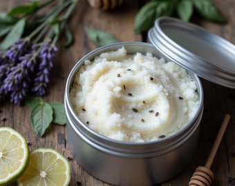 Esfoliante Corporal Artesanal de Açúcar e Sebo Natural | Esfoliante Corporal Espumante | Presente Natural para Cuidados com a Pele | Embalagem Sustentável e Reutilizável
