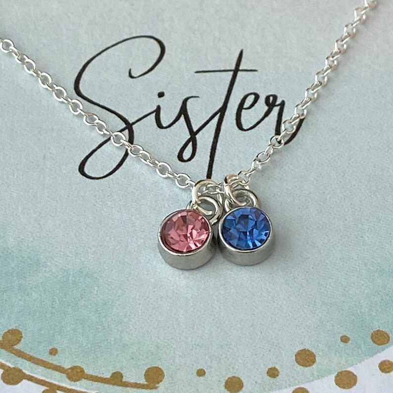 Sister gift Sister Necklace Birthstone Necklace Big Sister Gift Birthstone crystals Two Sisters Necklace Personalised Necklace